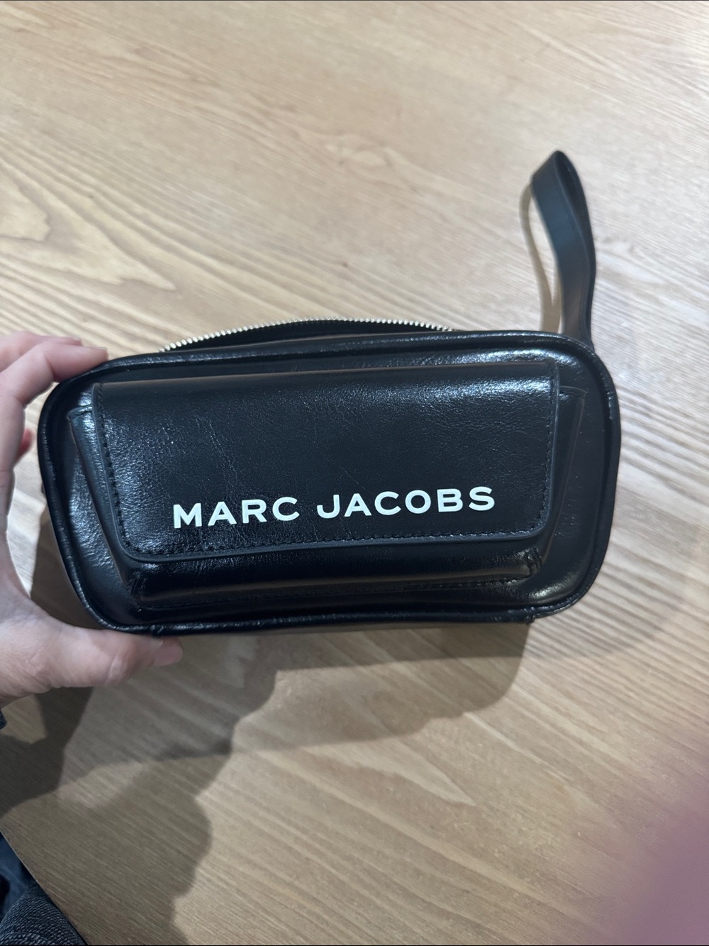 Marc Jacobs Black Leather Wristlet Pouch with Front Pocket